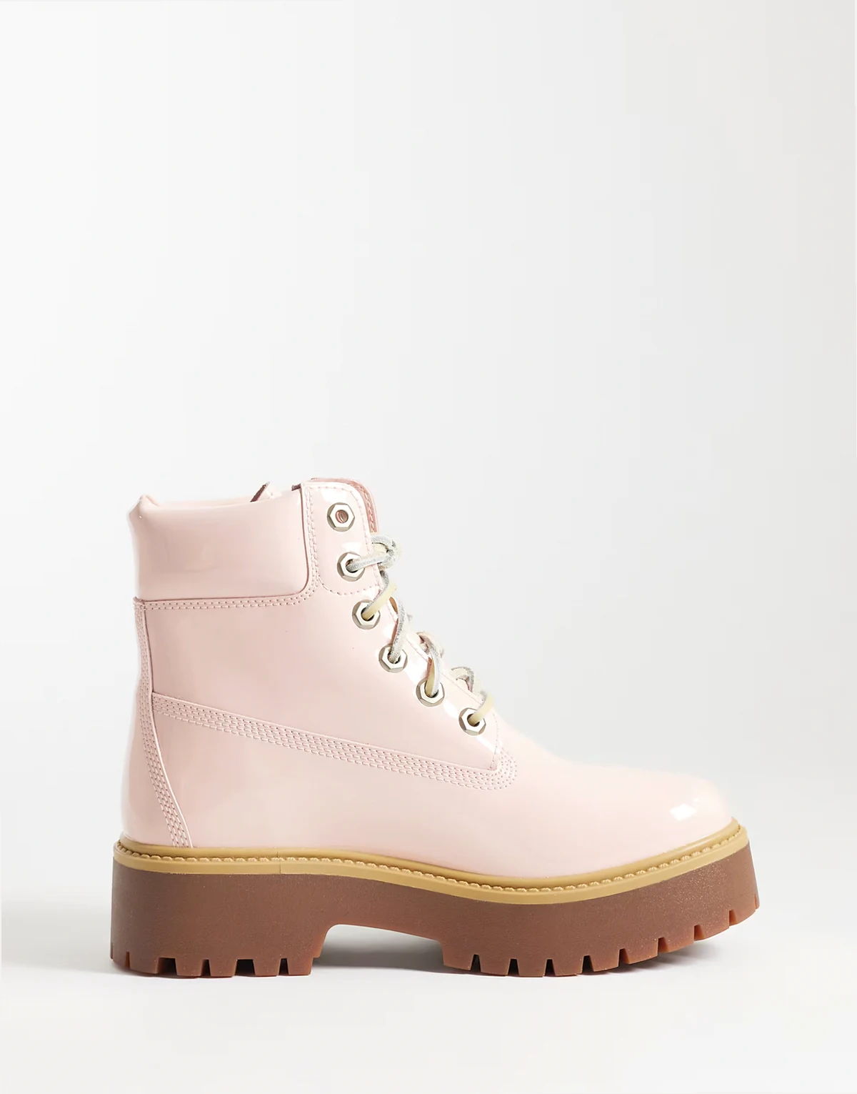 6 inch Lace Up boots in pink leather