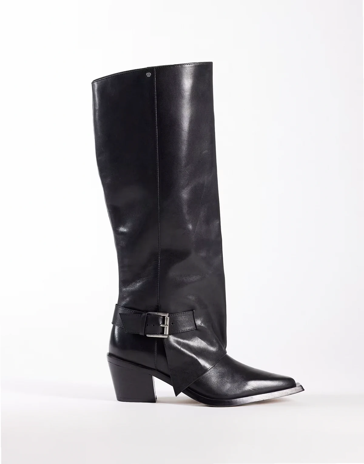 – New-Clint – Kniehohe Westernstiefel aus schwarzem Leder