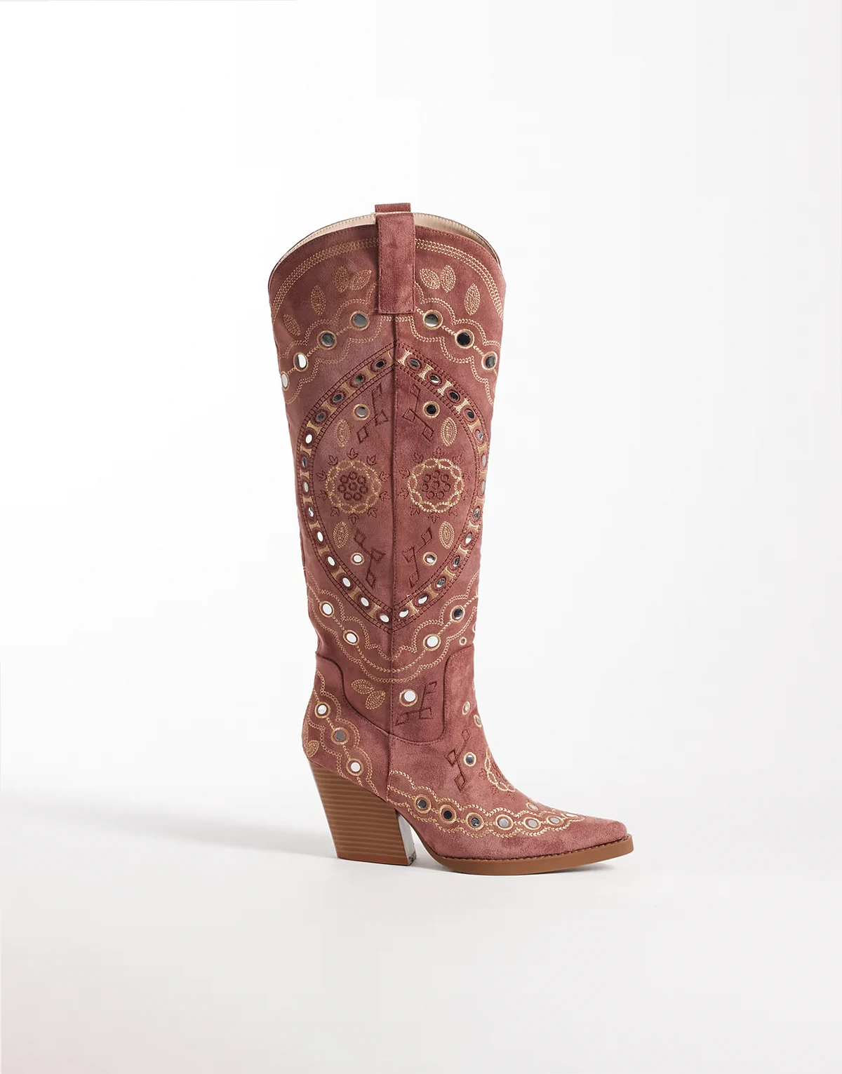 – Aamina – Verzierte, kniehohe Westernstiefel in Rosa