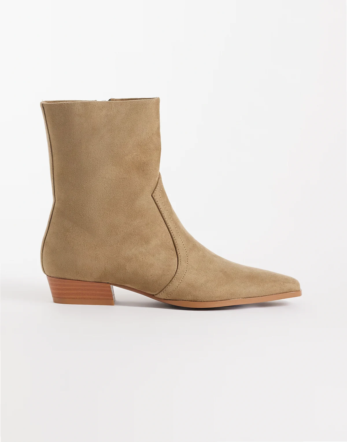 Ansel low flat pointed ankle boots in sand suedette