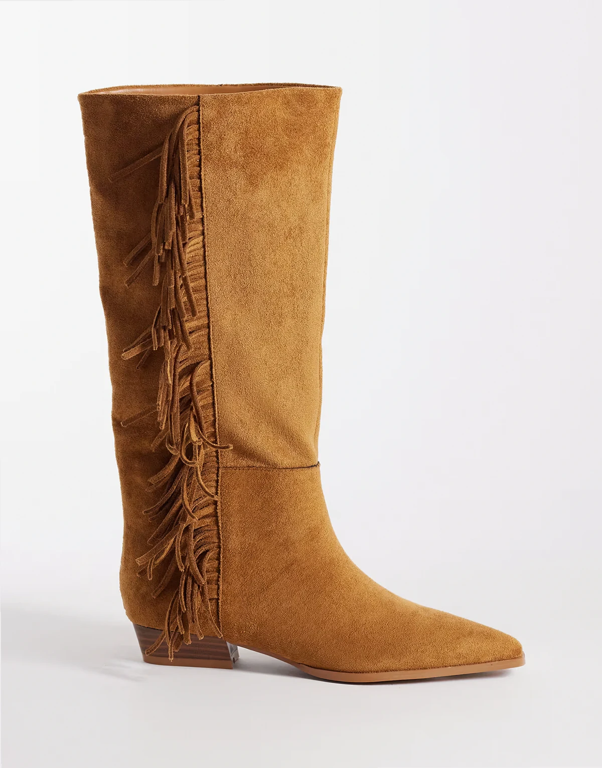 Cressida pull on fringe flat knee boots in tan