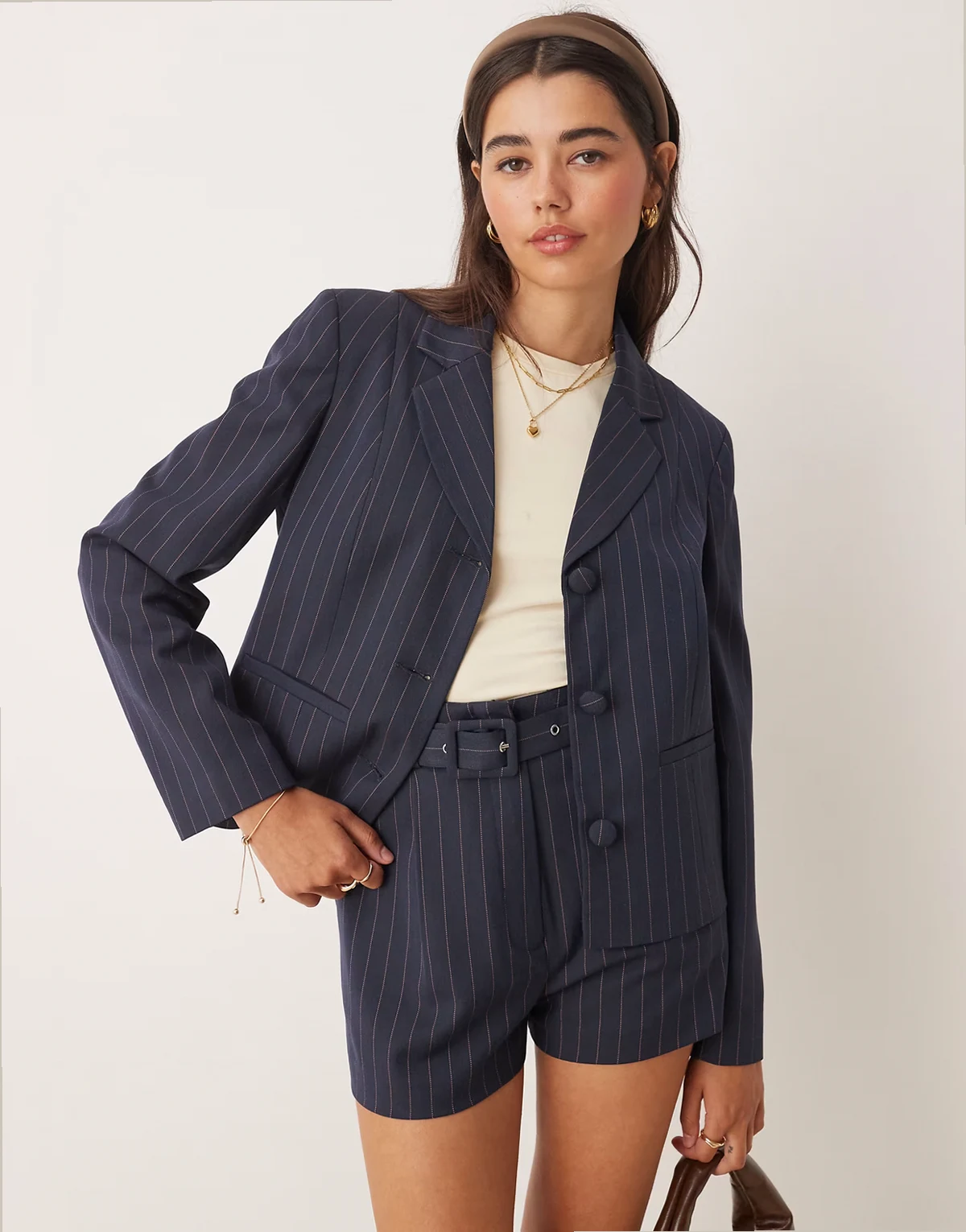 fitted pinstripe blazer in navy - part of a set