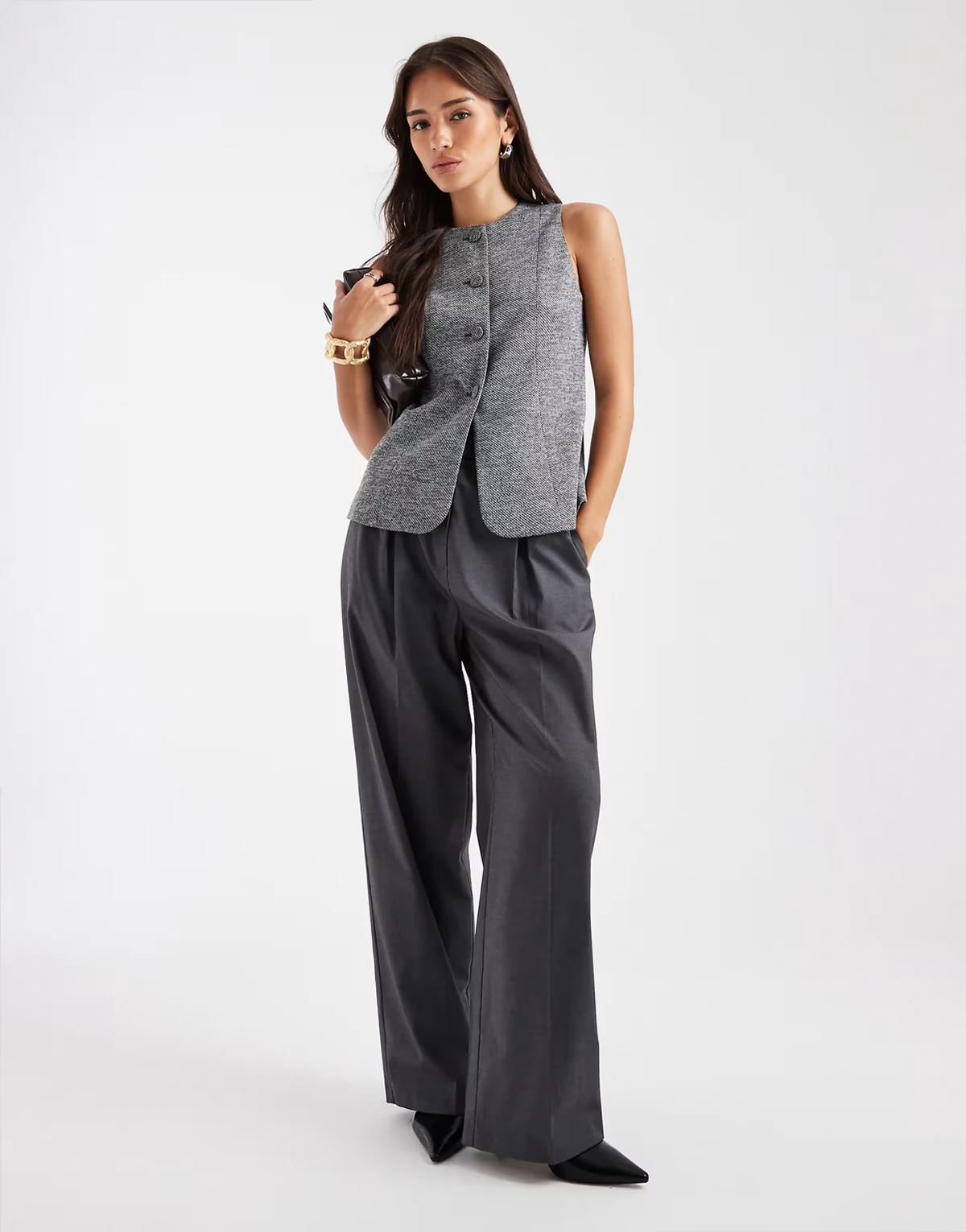 tailored vest in black salt and pepper