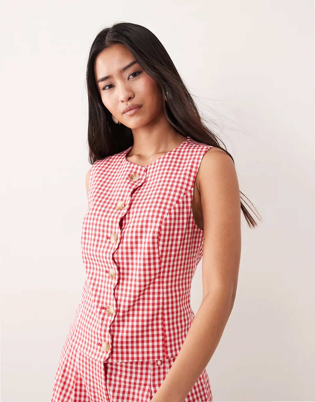 cotton rich scallop edge vest in red gingham - part of a set