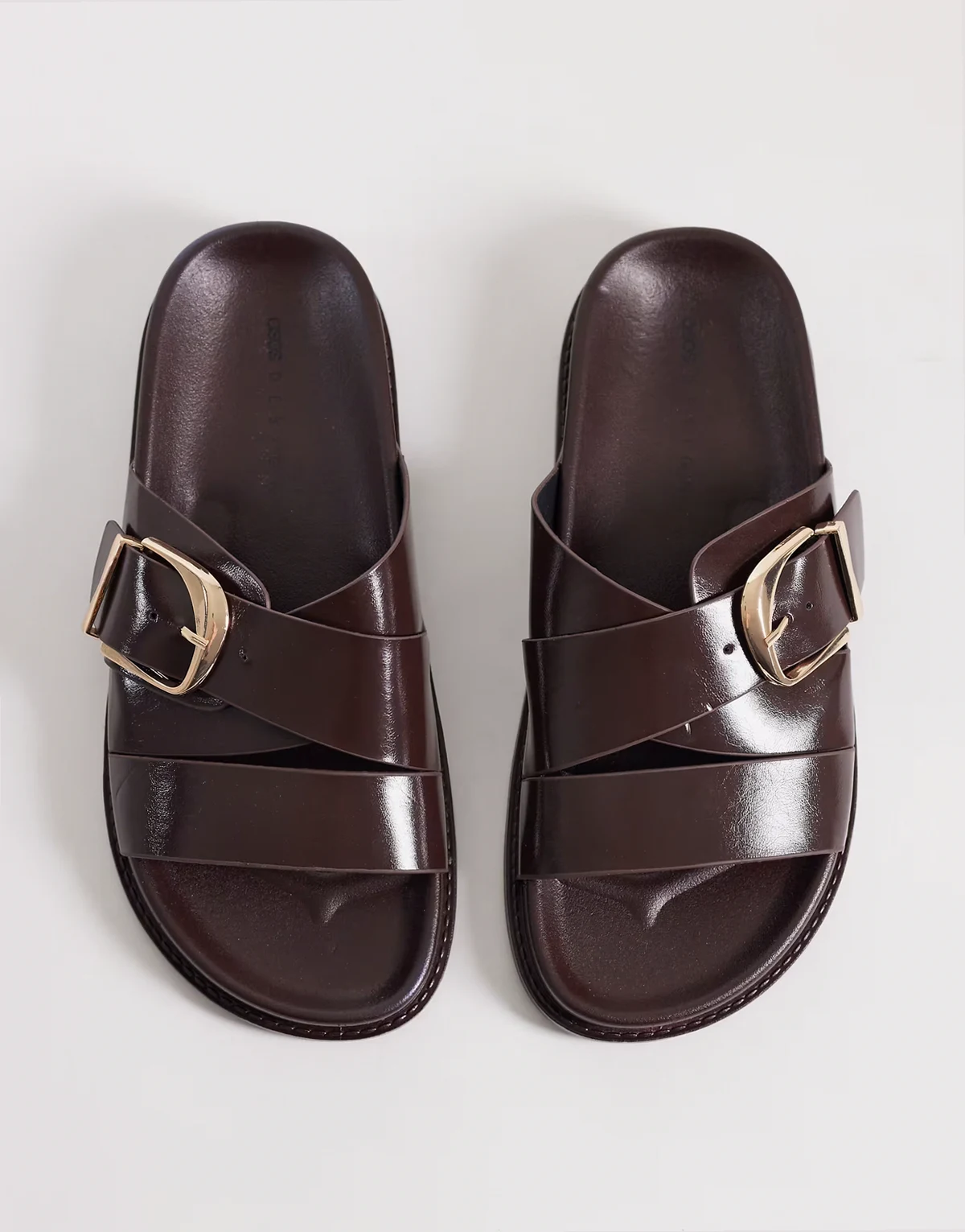 Wide Fit Freeway double strap slides in chocolate