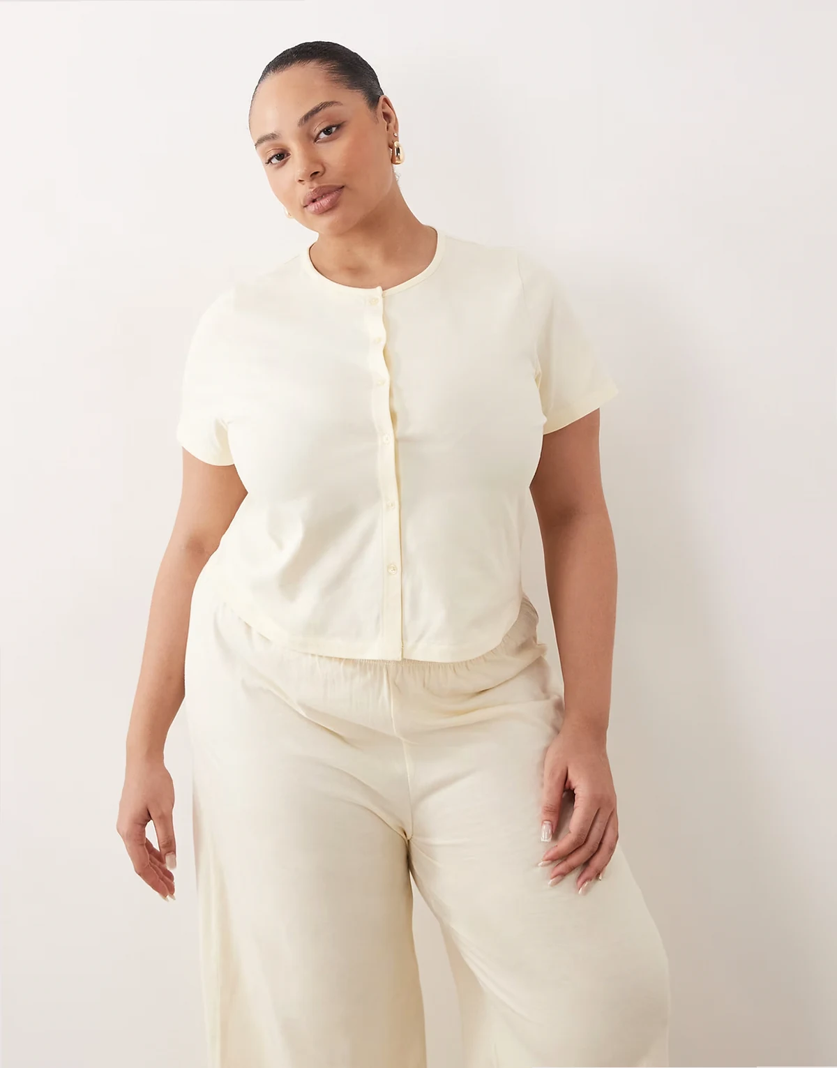ASOS DESIGN Curve mix & match short sleeve button up pajama cardigan in buttermilk