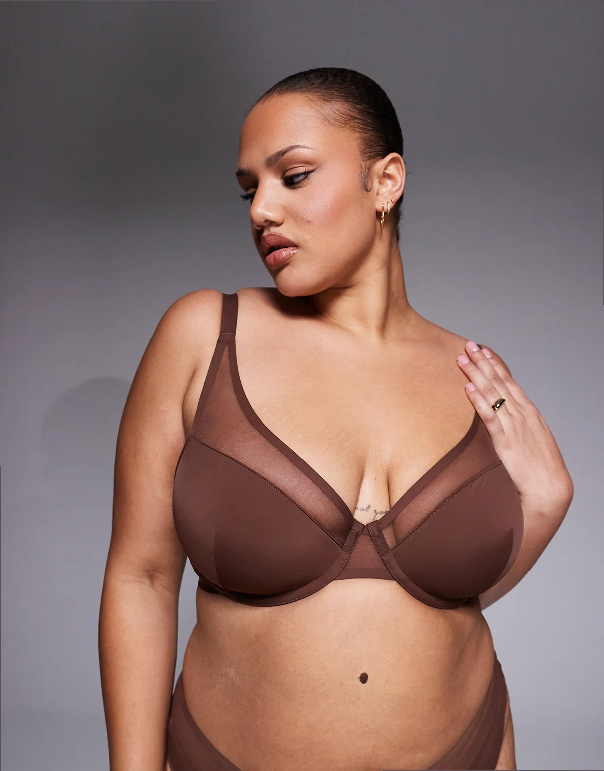ASOS DESIGN Curve Ella molded microfiber demi pad underwire bra with mesh detail in chocolate