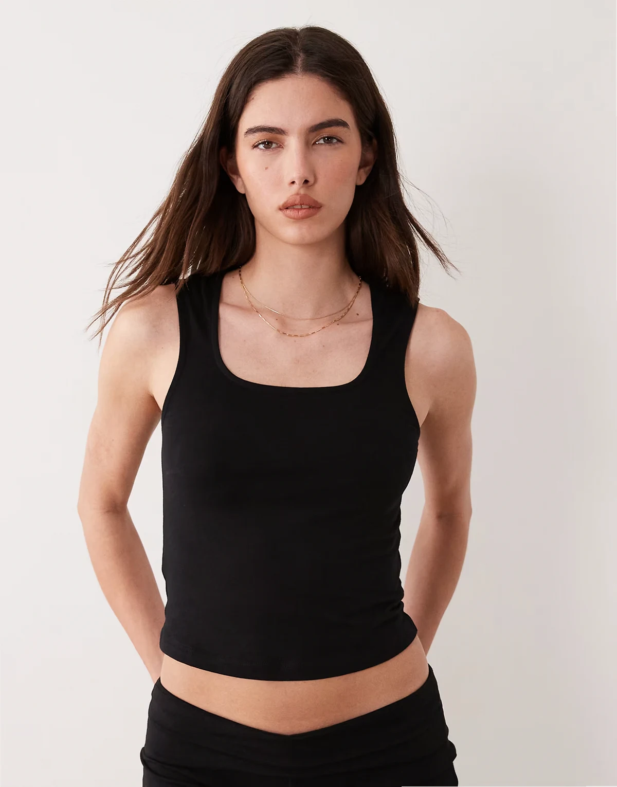 mix & match square neck pajama tank top with wide straps in black