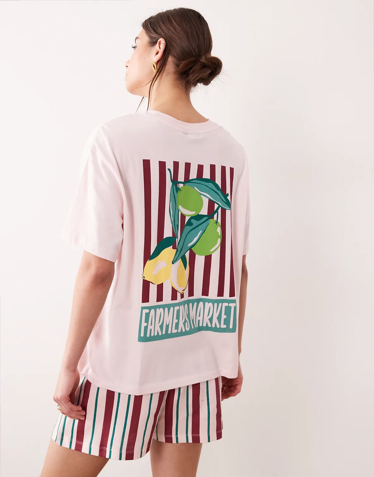 farmers market oversized tee and shorts pajama set in pink