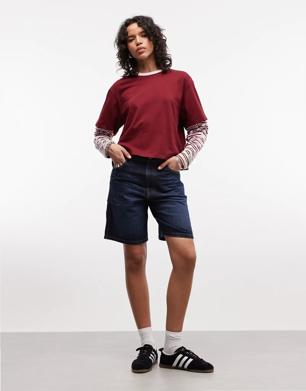 loose denim jorts in rinsewash