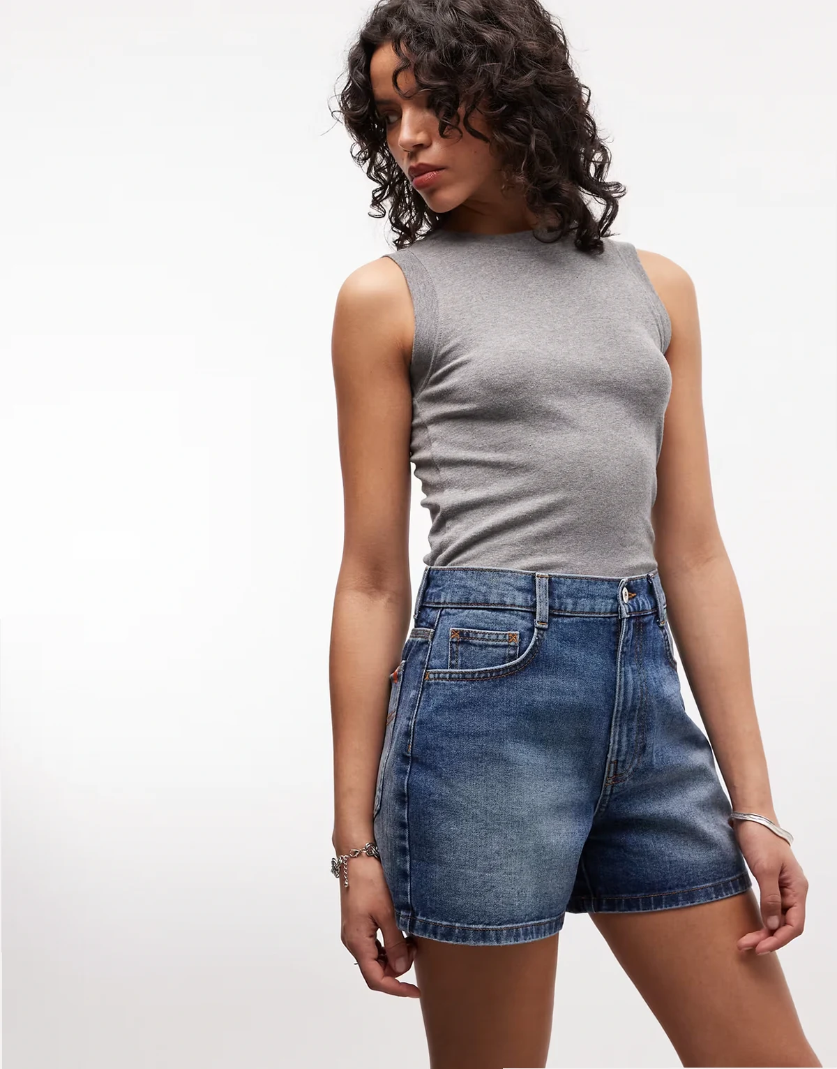 mom denim shorts in mid wash