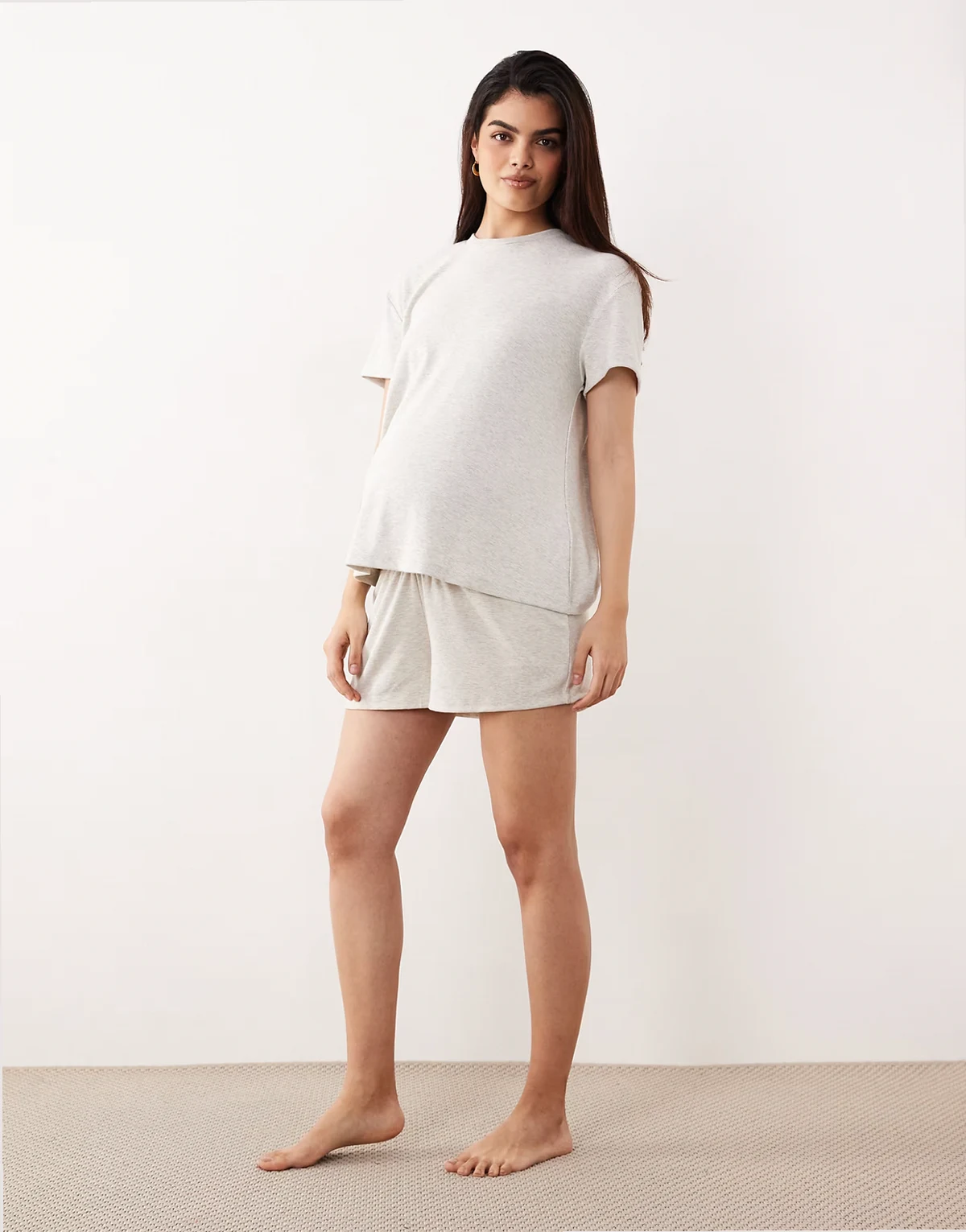 ASOS DESIGN Maternity mix and match flippy pajama shorts in oatmeal rib