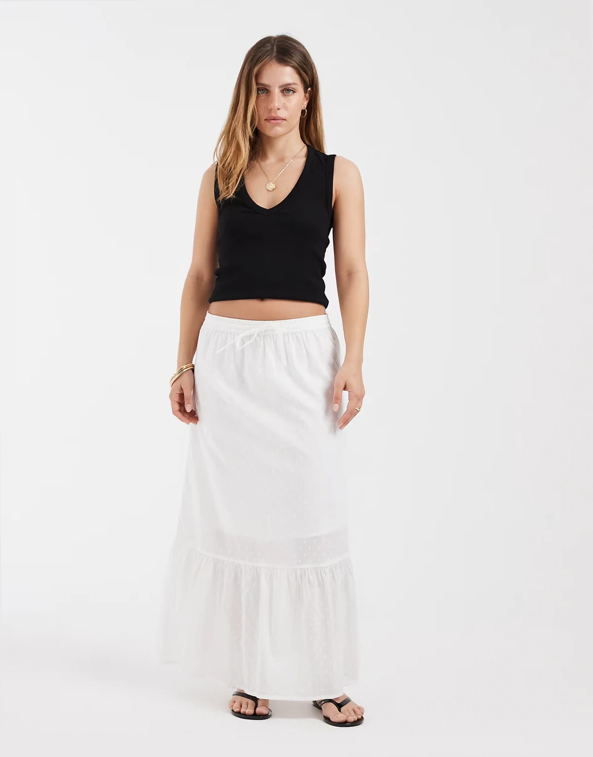 textured boho maxi skirt in white