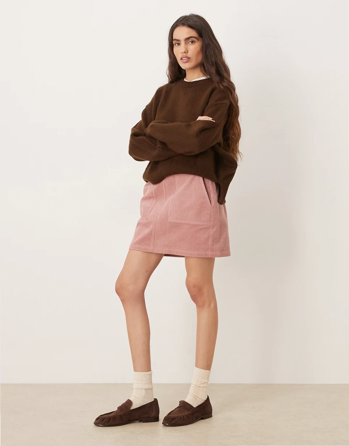 cord mini skirt with pockets in dusty pink
