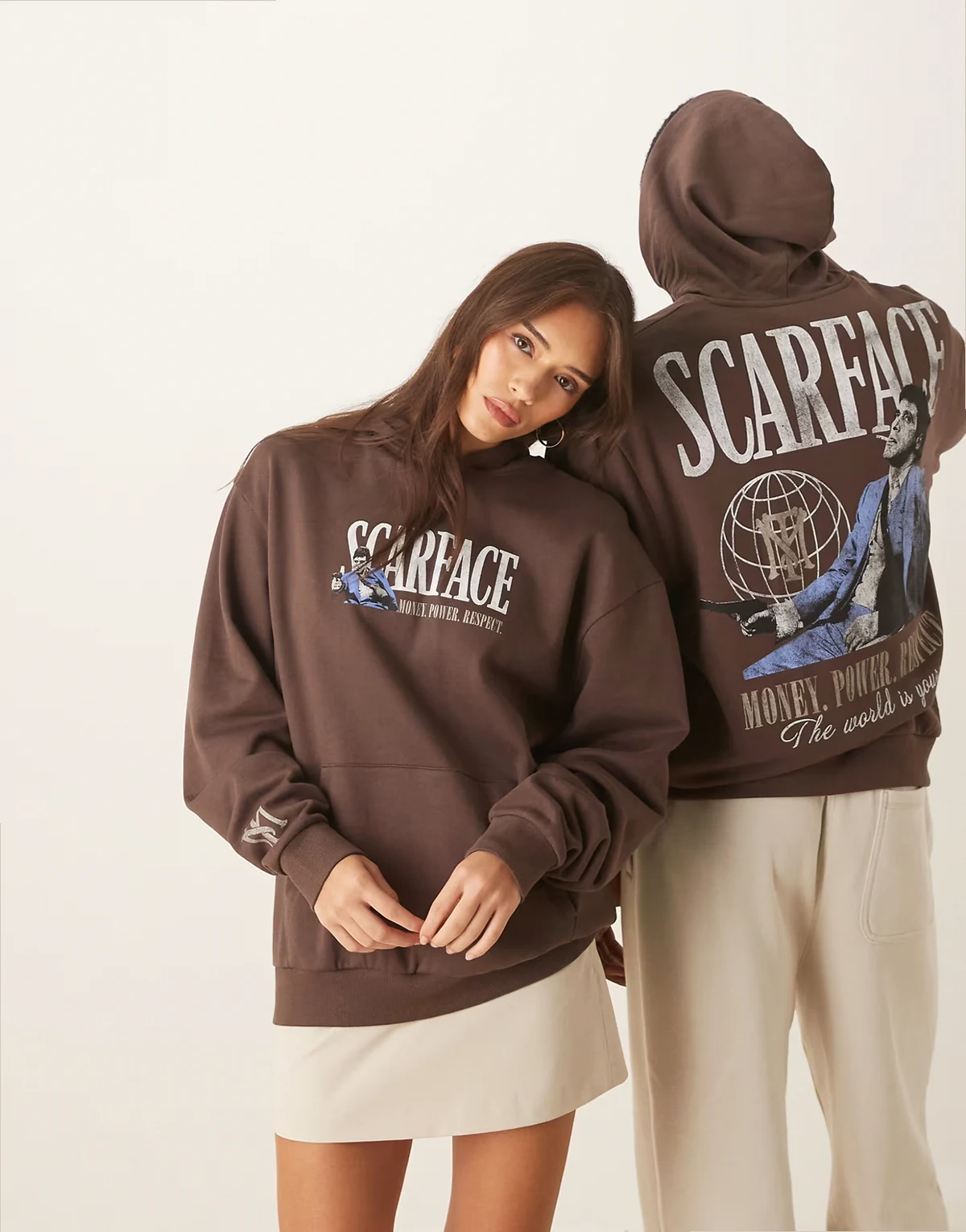 unisex Relaxed hoodie with Scarface print in brown