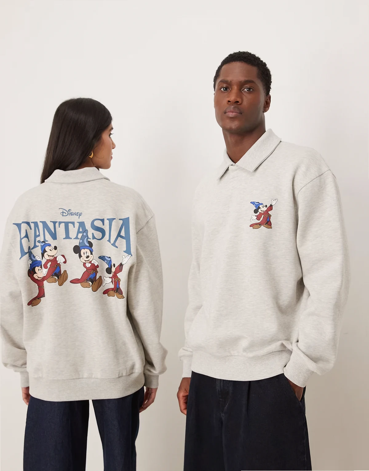 Disney Fantasia relaxed rugby polo with Mickey Mouse prints in ice heather