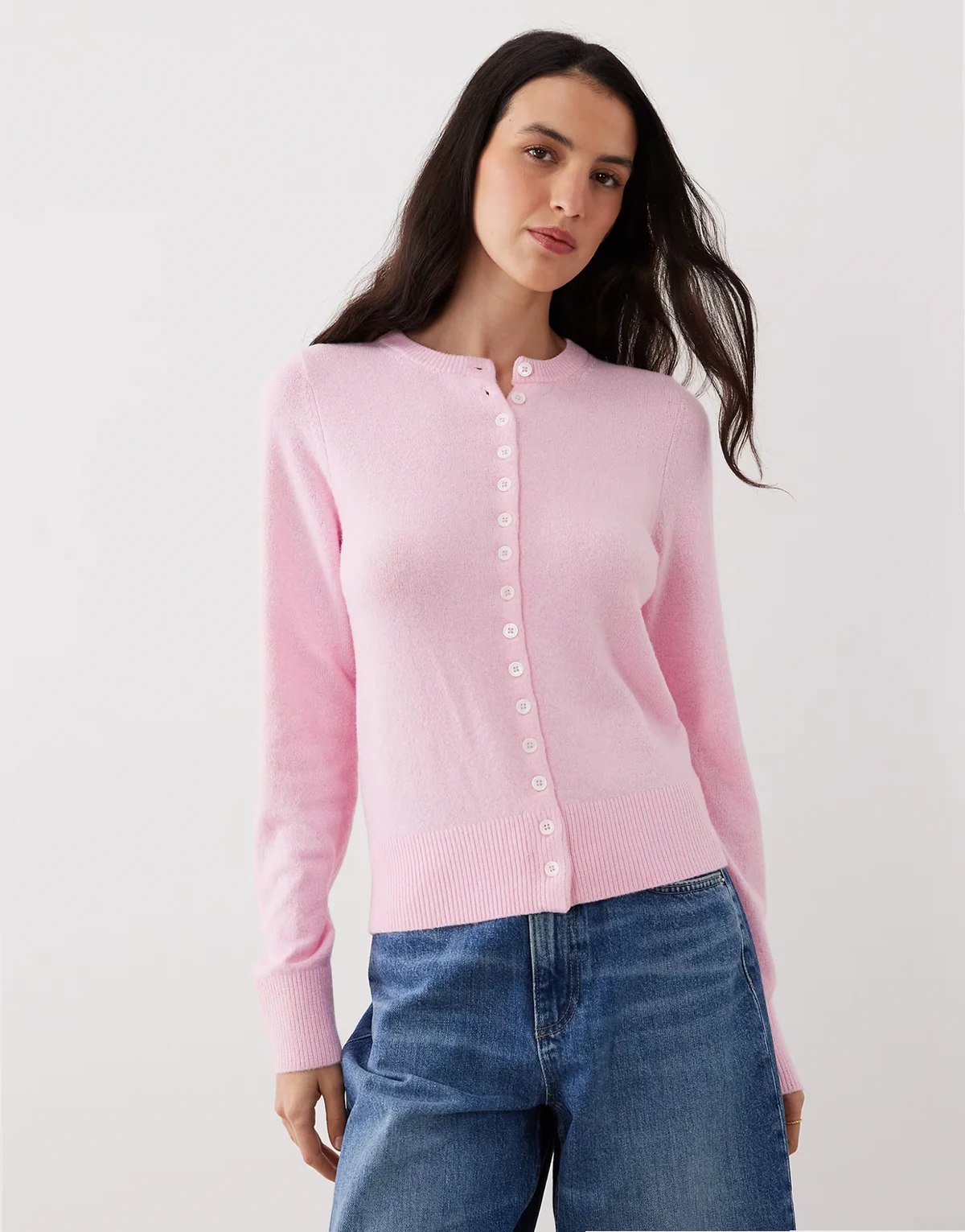 midweight fitted cardigan in light pink