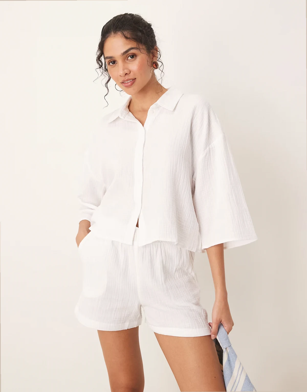 cropped cheesecloth shirt in white - part of a set