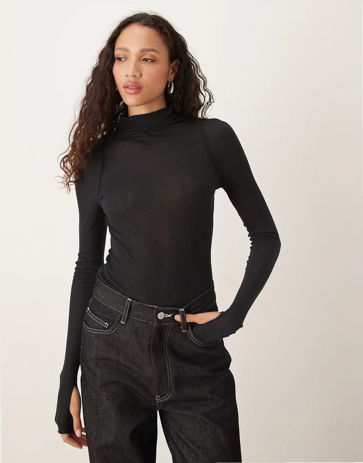 high neck layering top in black