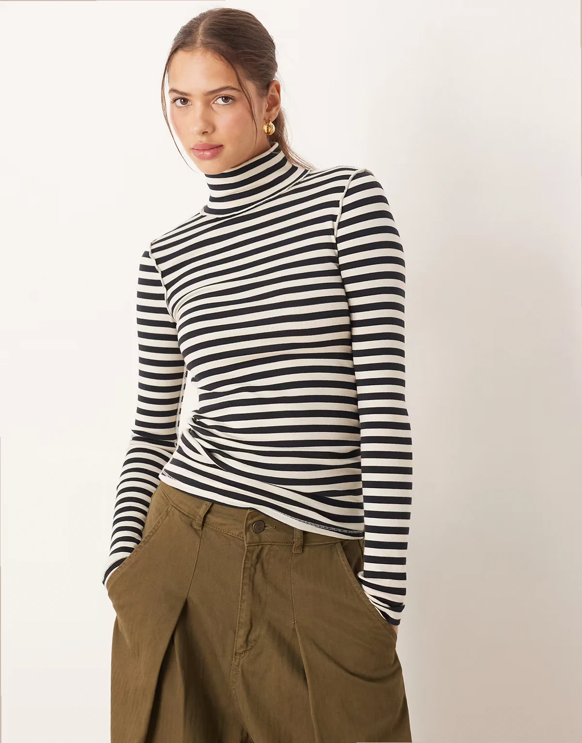 Good Good high turtleneck long sleeve top in black stripe