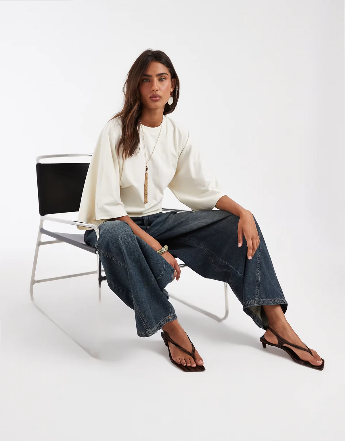 batwing sleeve fitted tee in cream