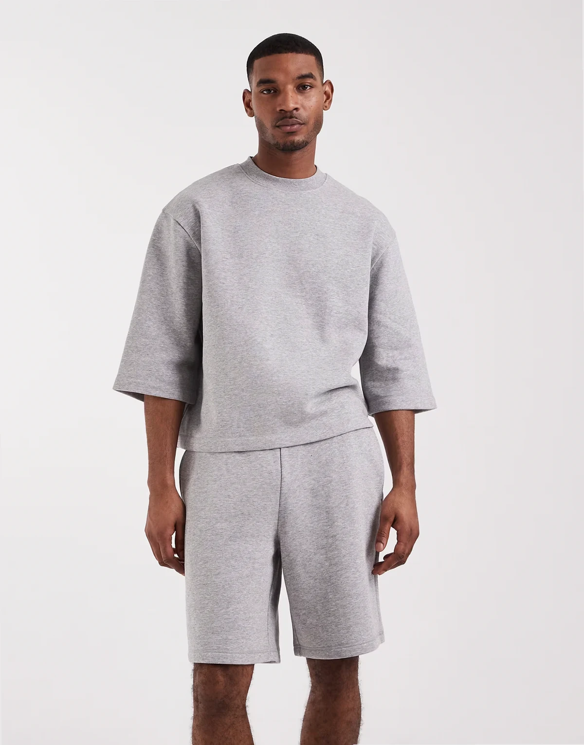 relaxed short sleeve sweatshirt in gray heather - part of a set