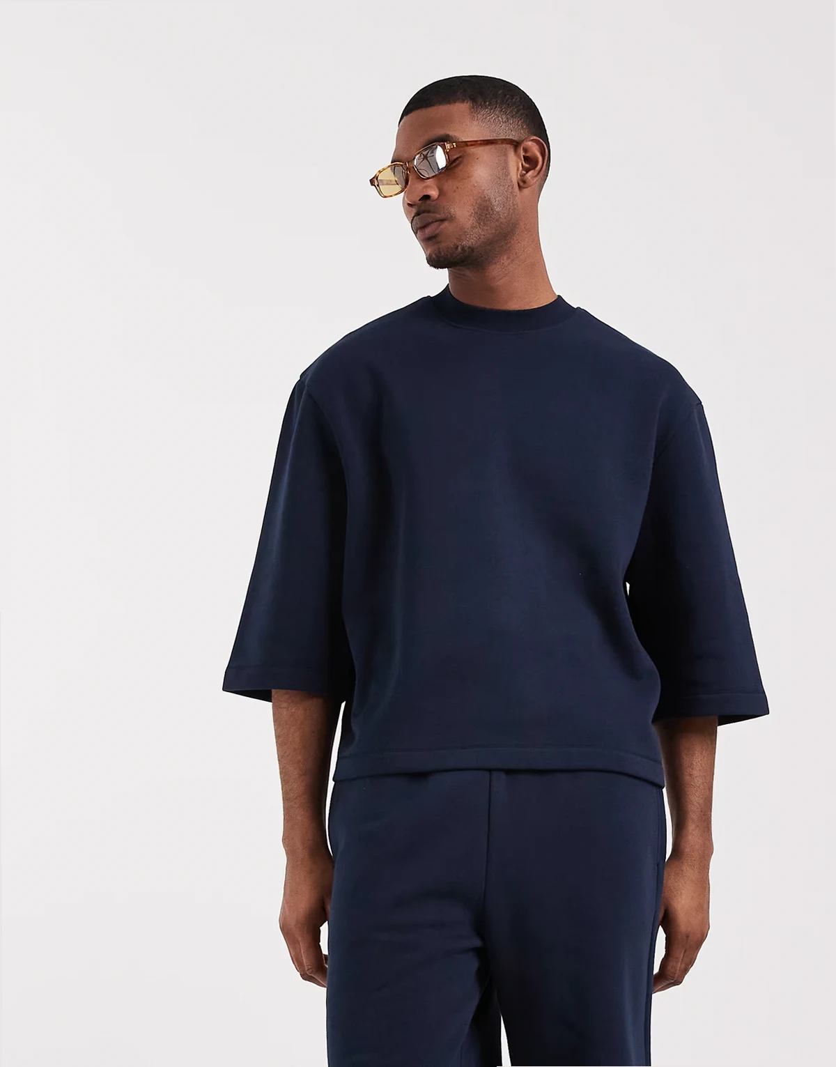 relaxed short sleeve sweatshirt in navy - part of a set