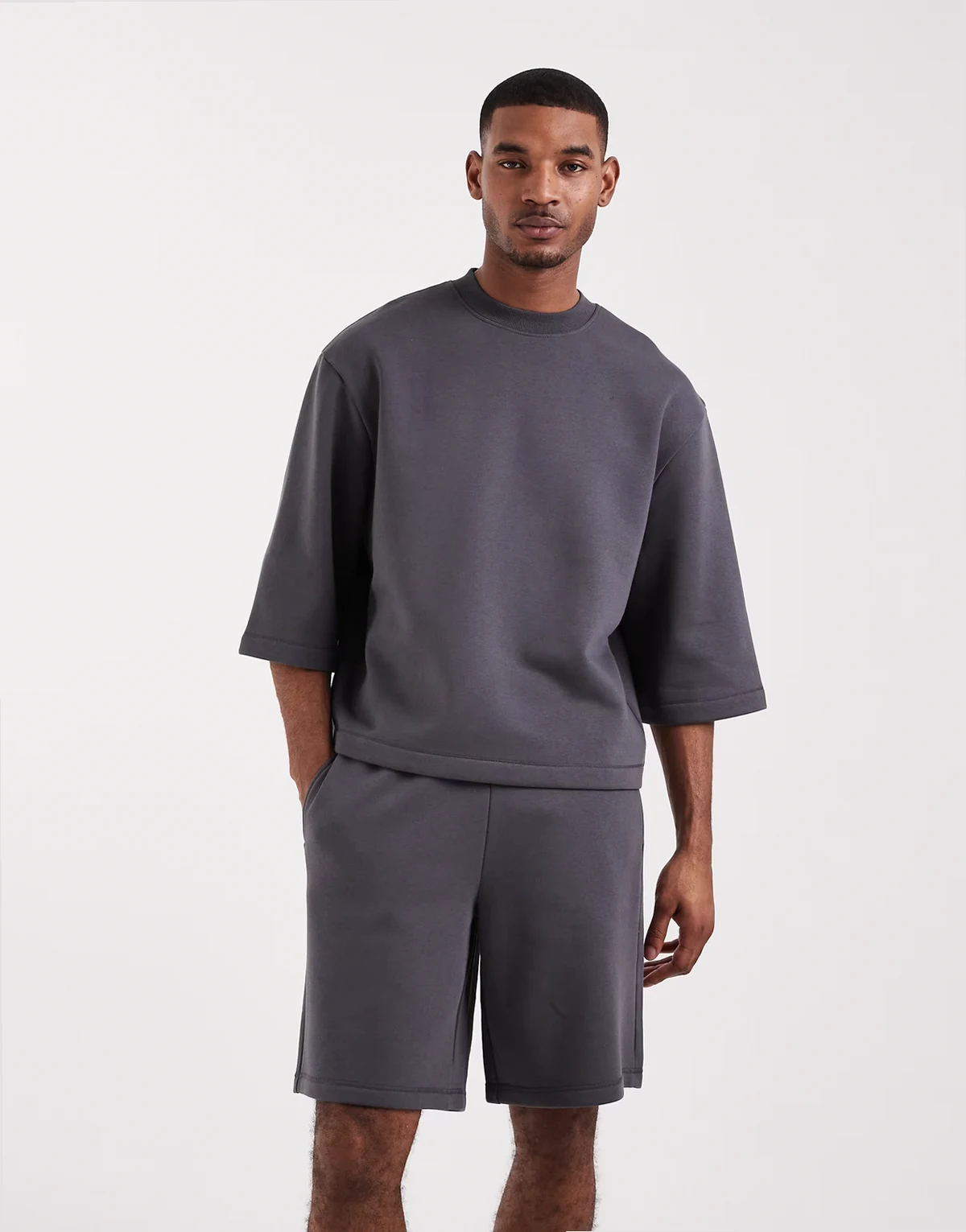 relaxed short sleeve sweatshirt in charcoal - part of a set