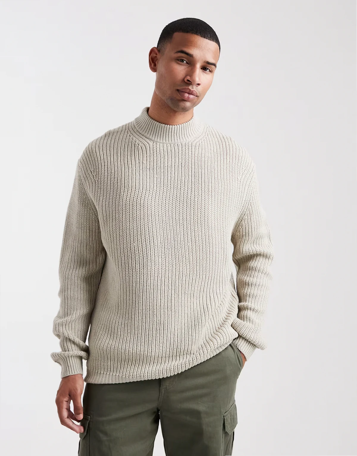 rib knit crew neck sweater in sage green