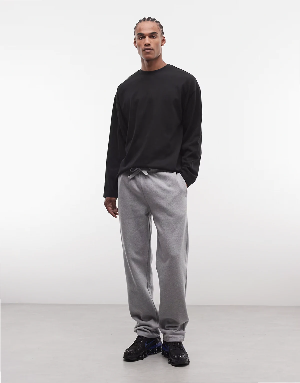 premium heavyweight straight leg sweatpants in 400gsm in gray heather
