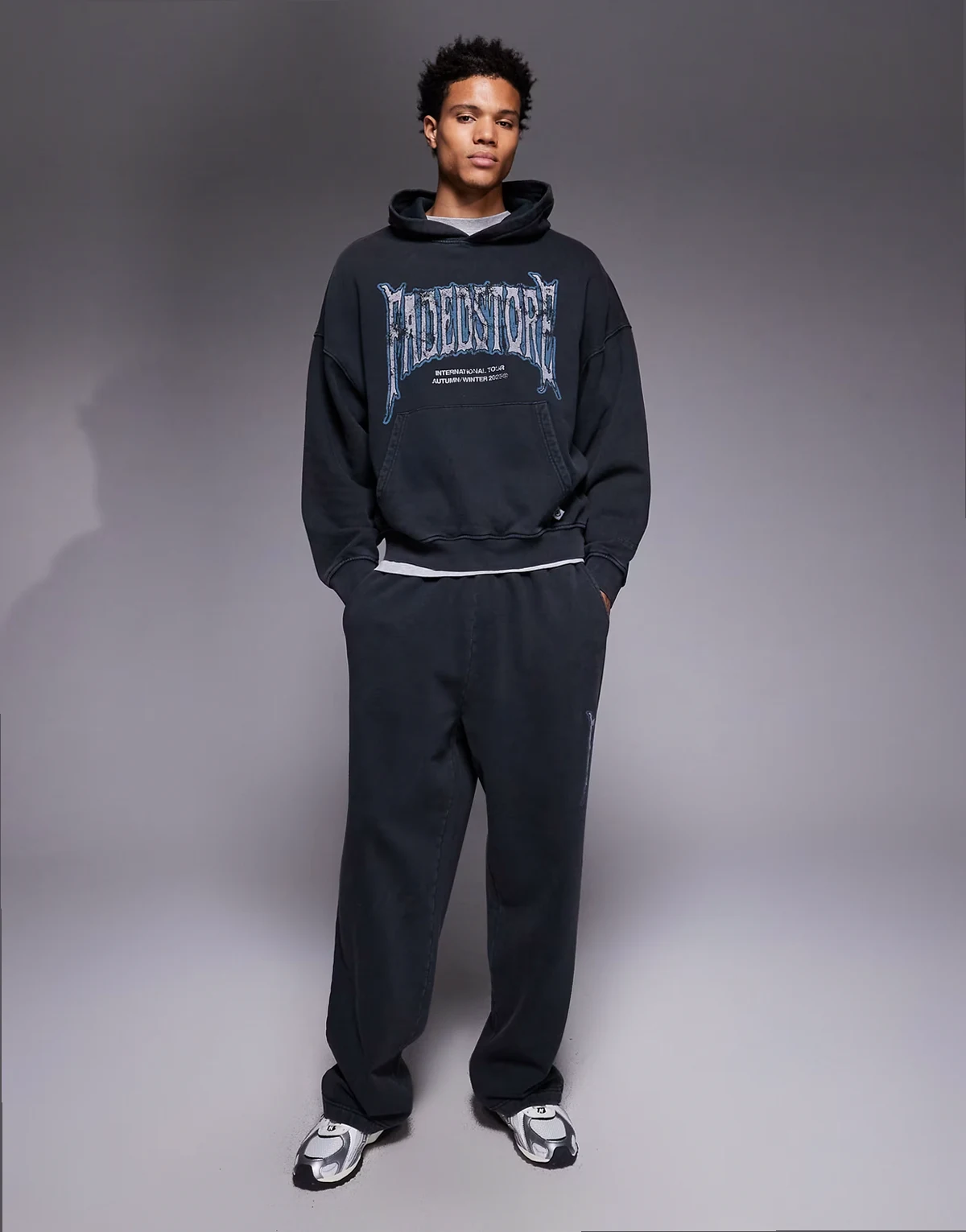 blackletter hoodie and sweatpants set in washed black