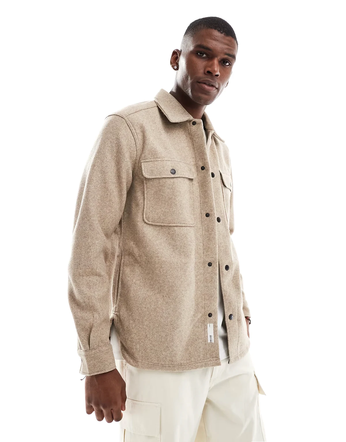 – Hemdjacke in Wolloptik in Beige