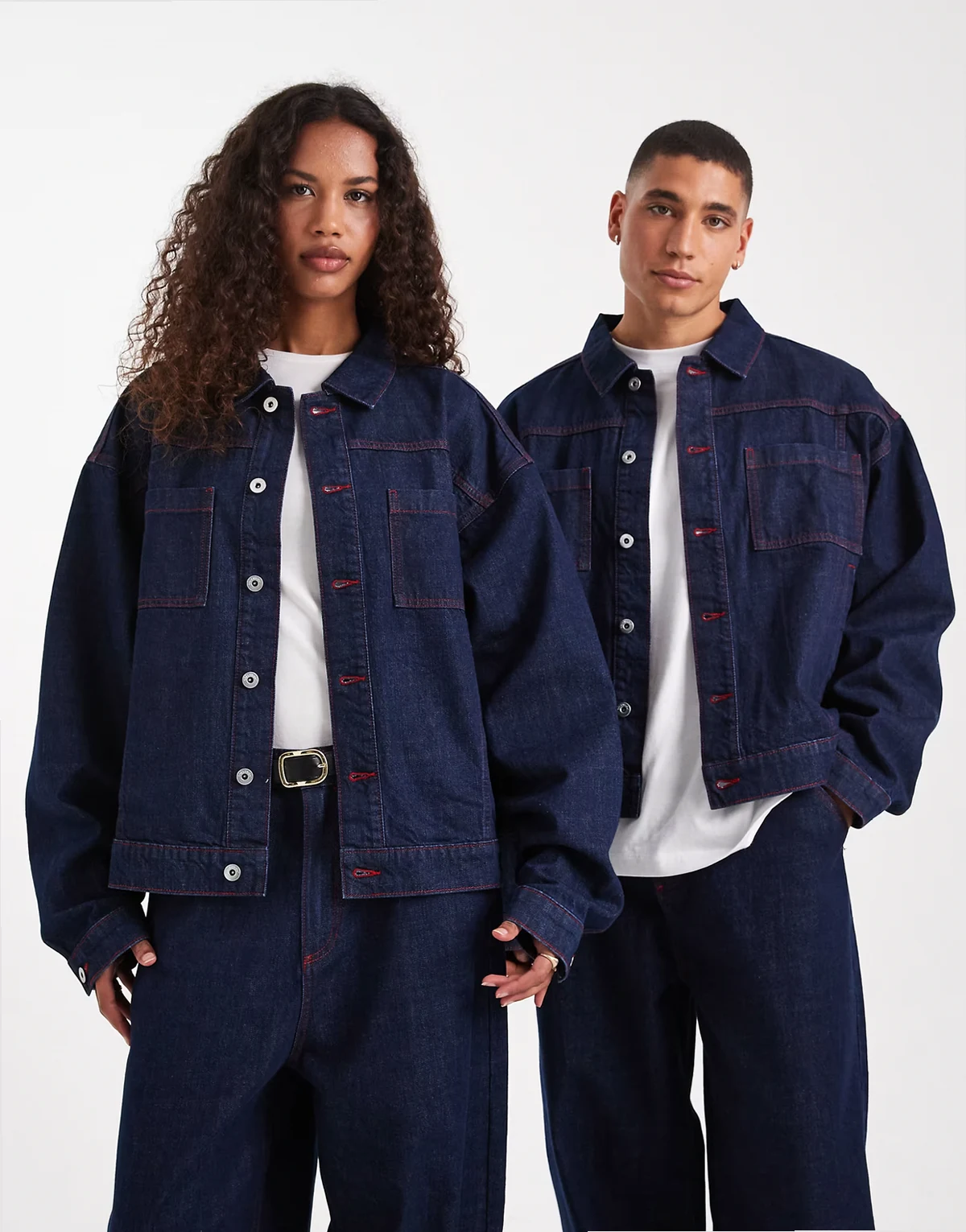 Unisex circular design collection boxy denim jacket in rinse wash