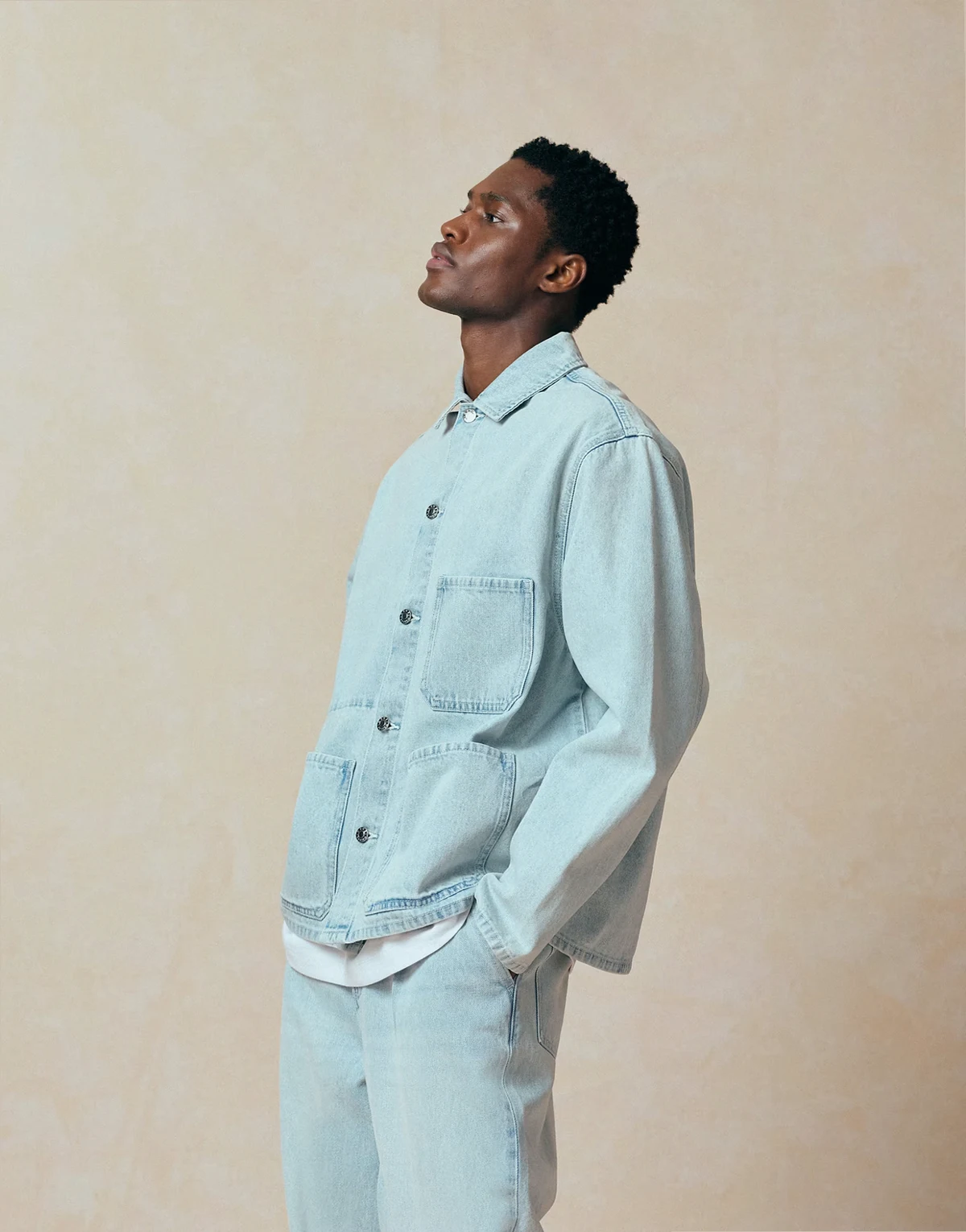oversized denim shirt in light wash blue - part of a set