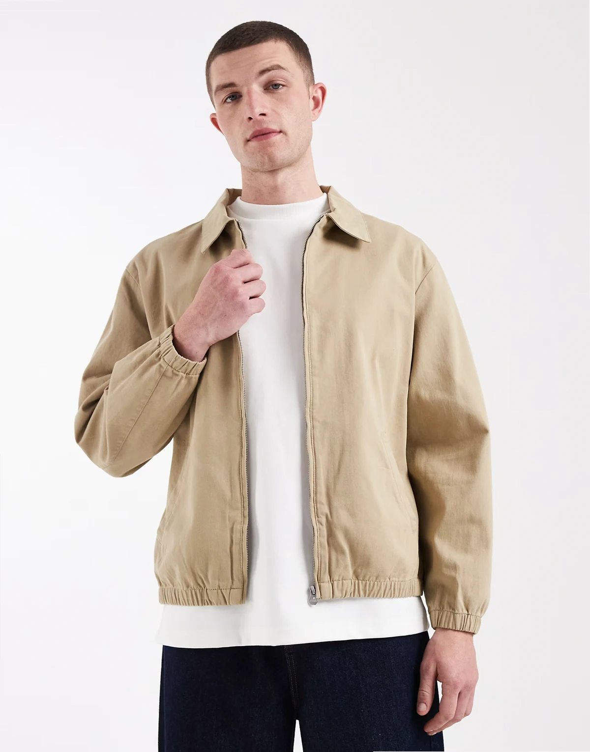 – Harrington-Jacke aus Baumwolle in Steinbeige