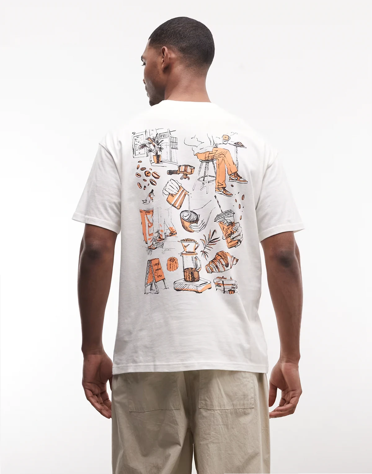 Cafe graphic T-shirt in beige