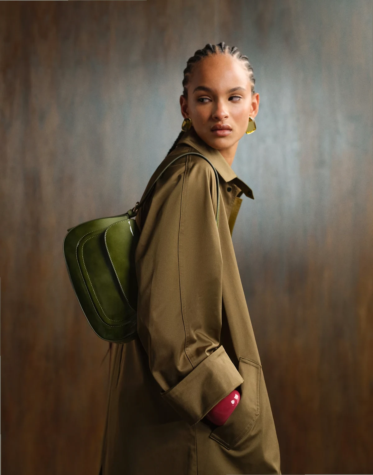 ombre flap shoulder bag in olive green