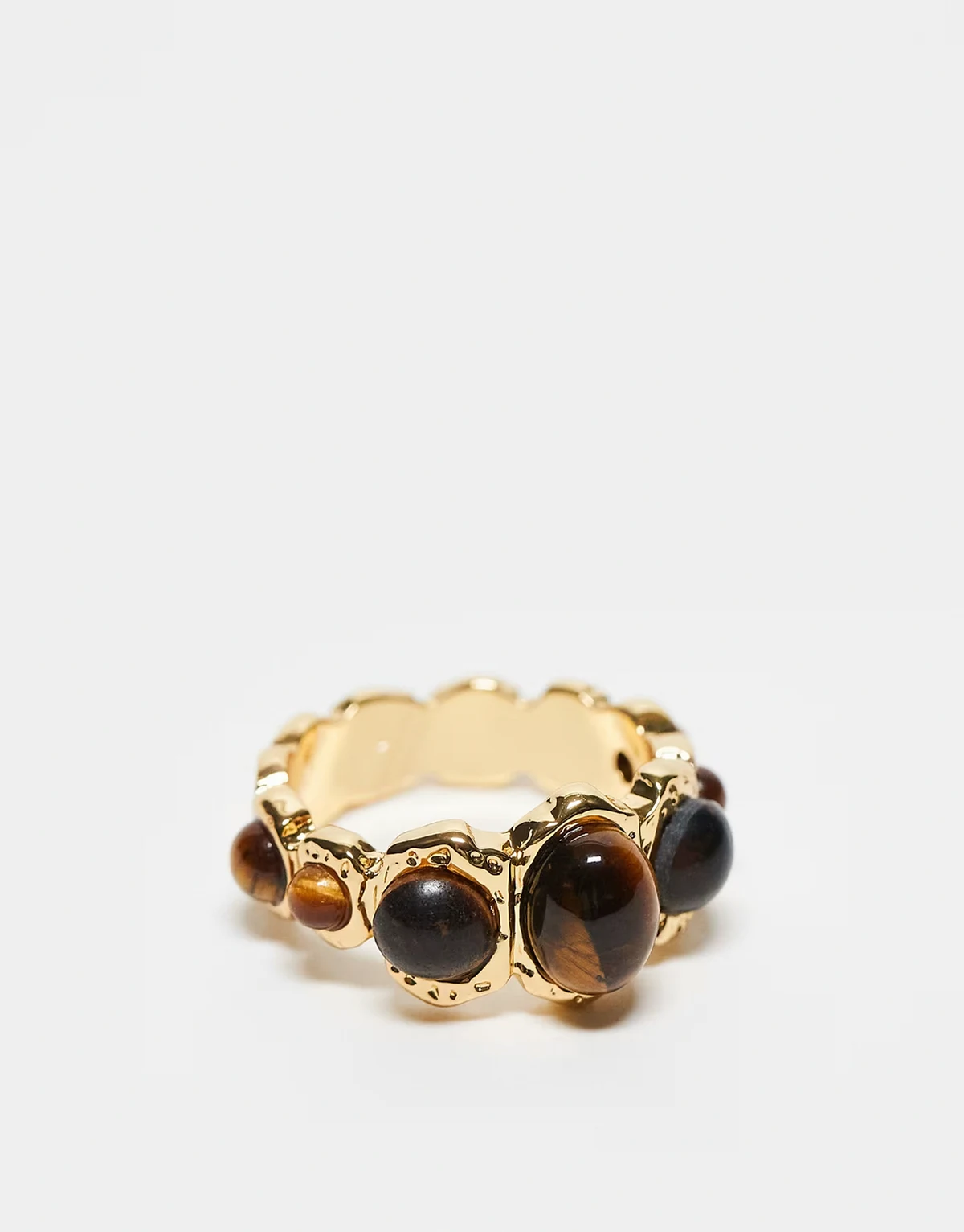 – Limited Edition – Ring mit echten Tigerauge-Halbedelsteinen und 14-Karat-Vergoldung