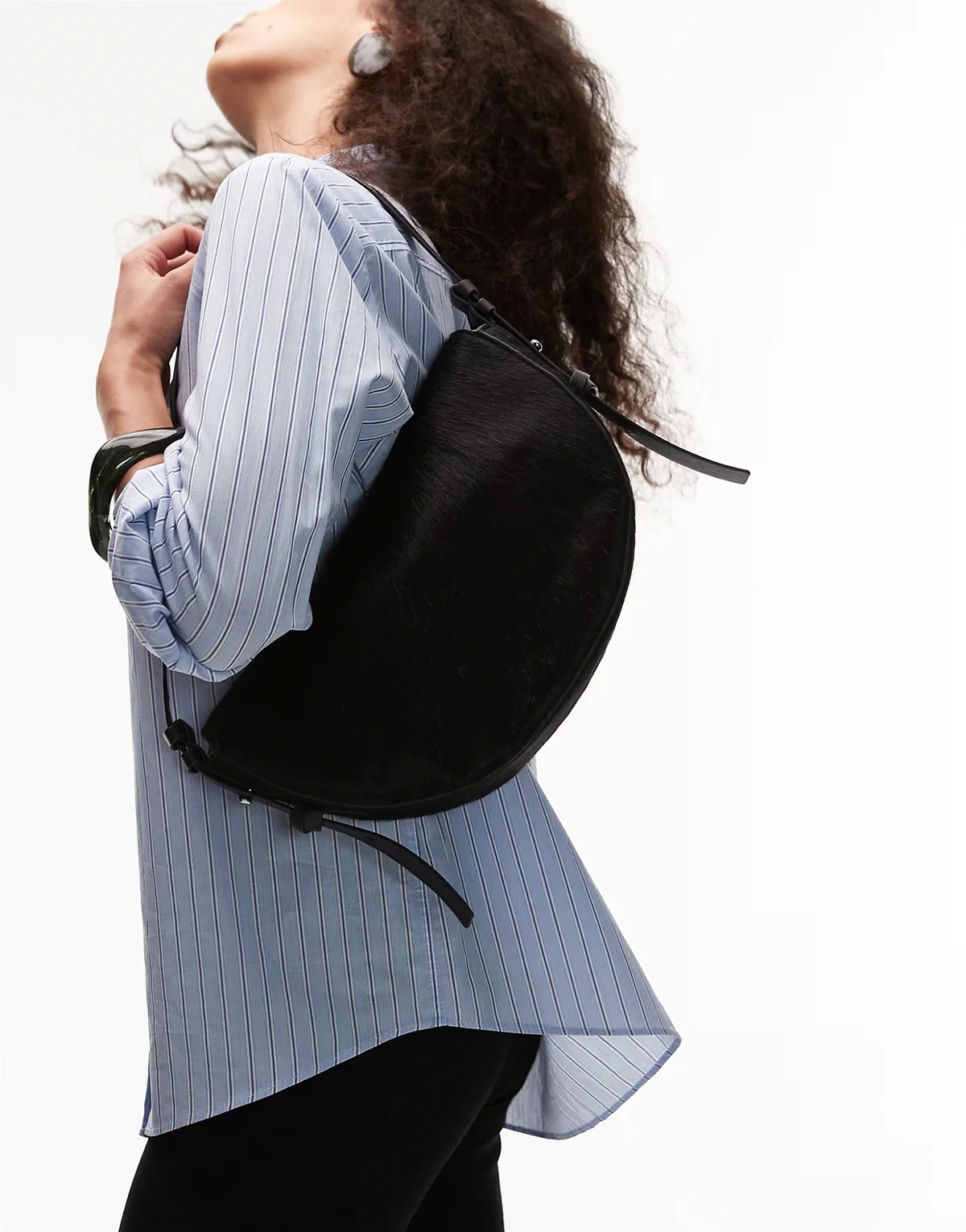 Sunday real leather shoulder bag in black pony