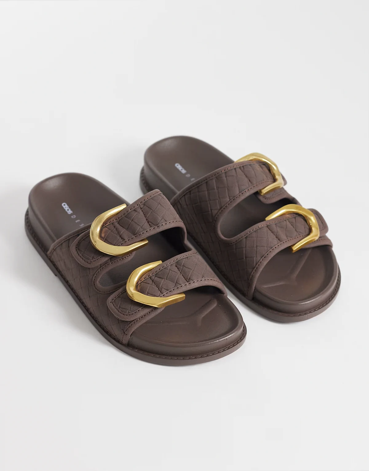Falcon double buckle footbed sandals in chocolate