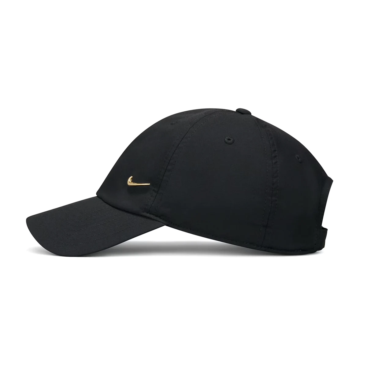 Club cap with metallic swoosh in black and gold