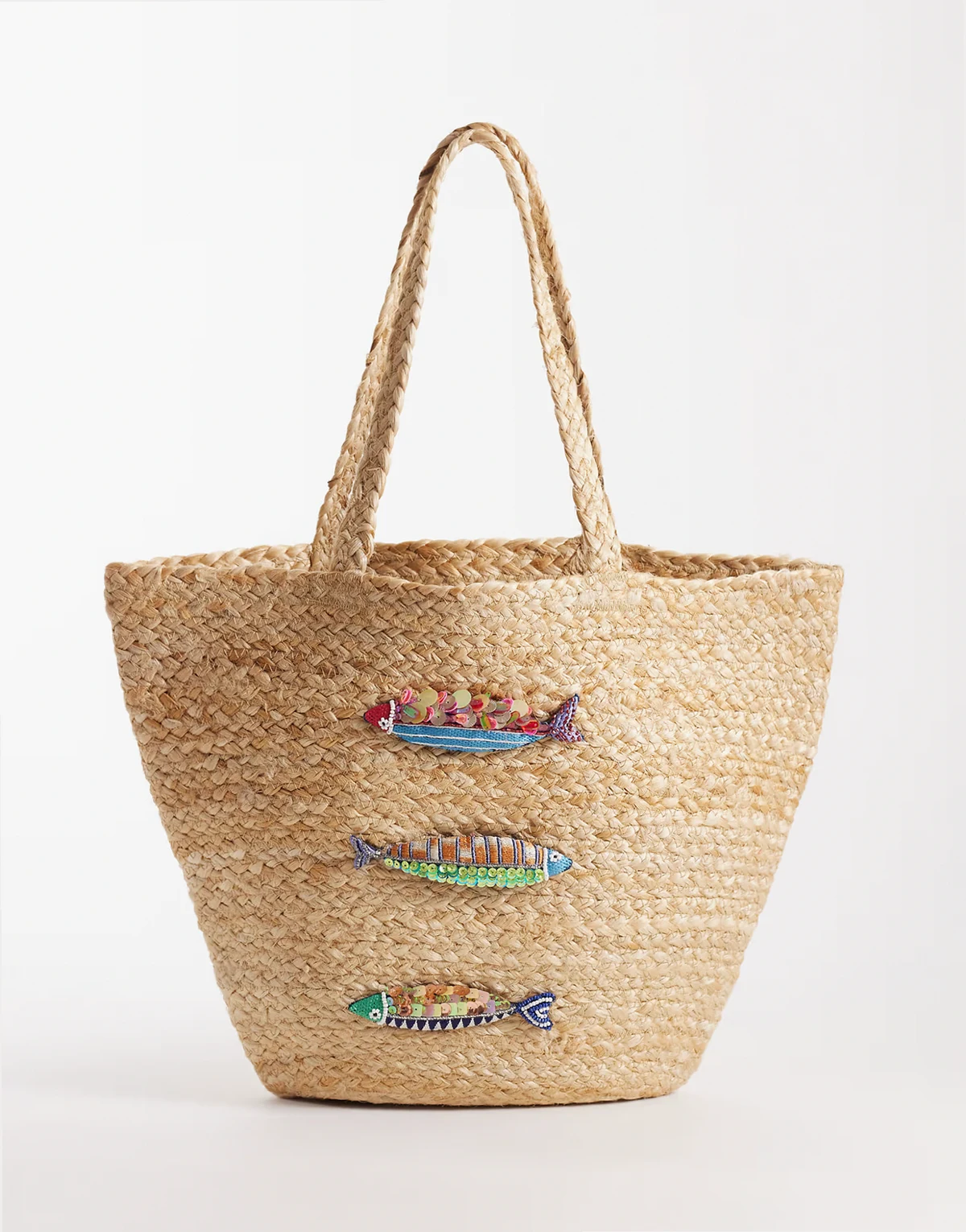 fish beach basket shoulder bag in beige