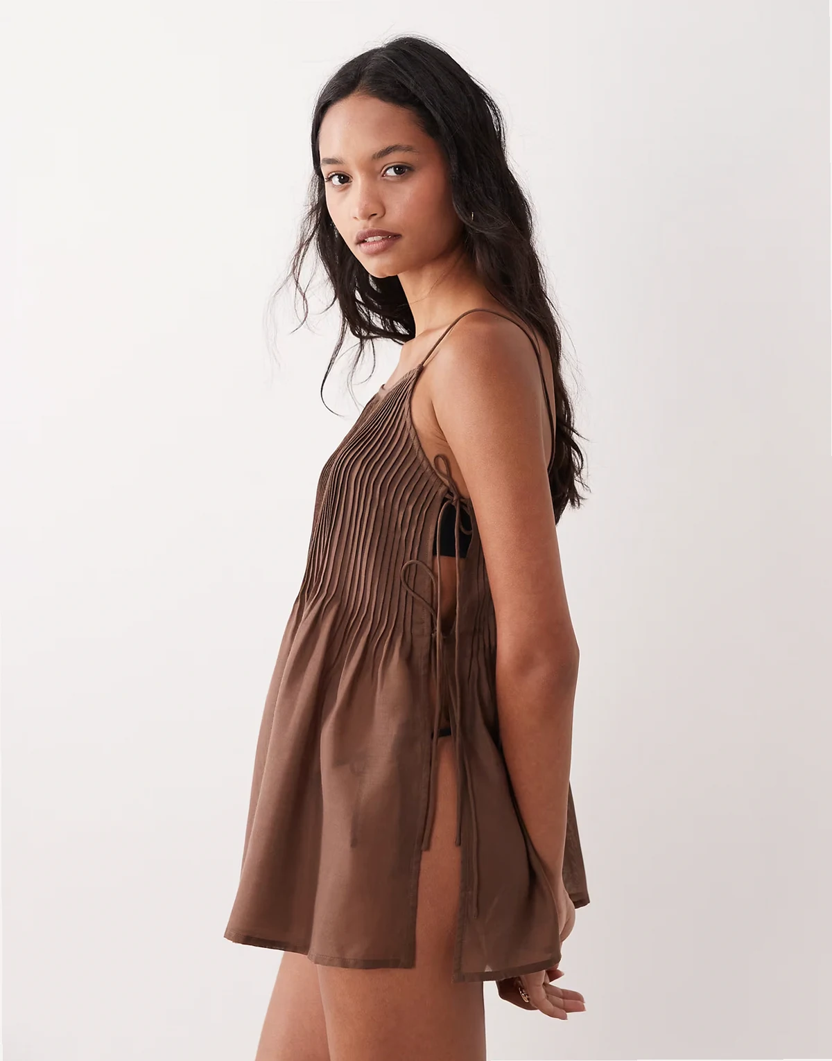 Rita pleated beach cover up in chocolate