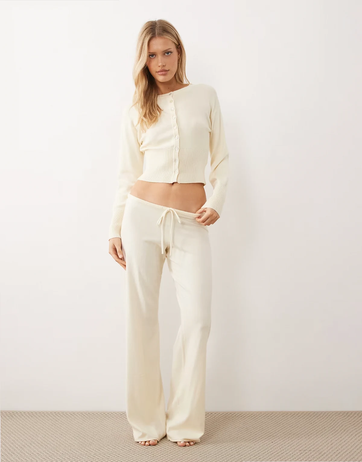 relaxed fit knit pants in buttermilk yellow - part of a set