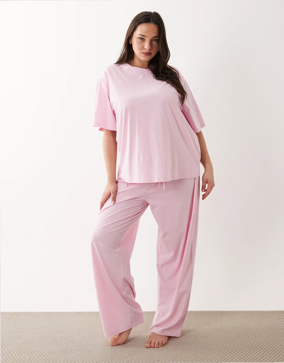 ASOS DESIGN Curve mix & match cotton pajama pants in candy pink