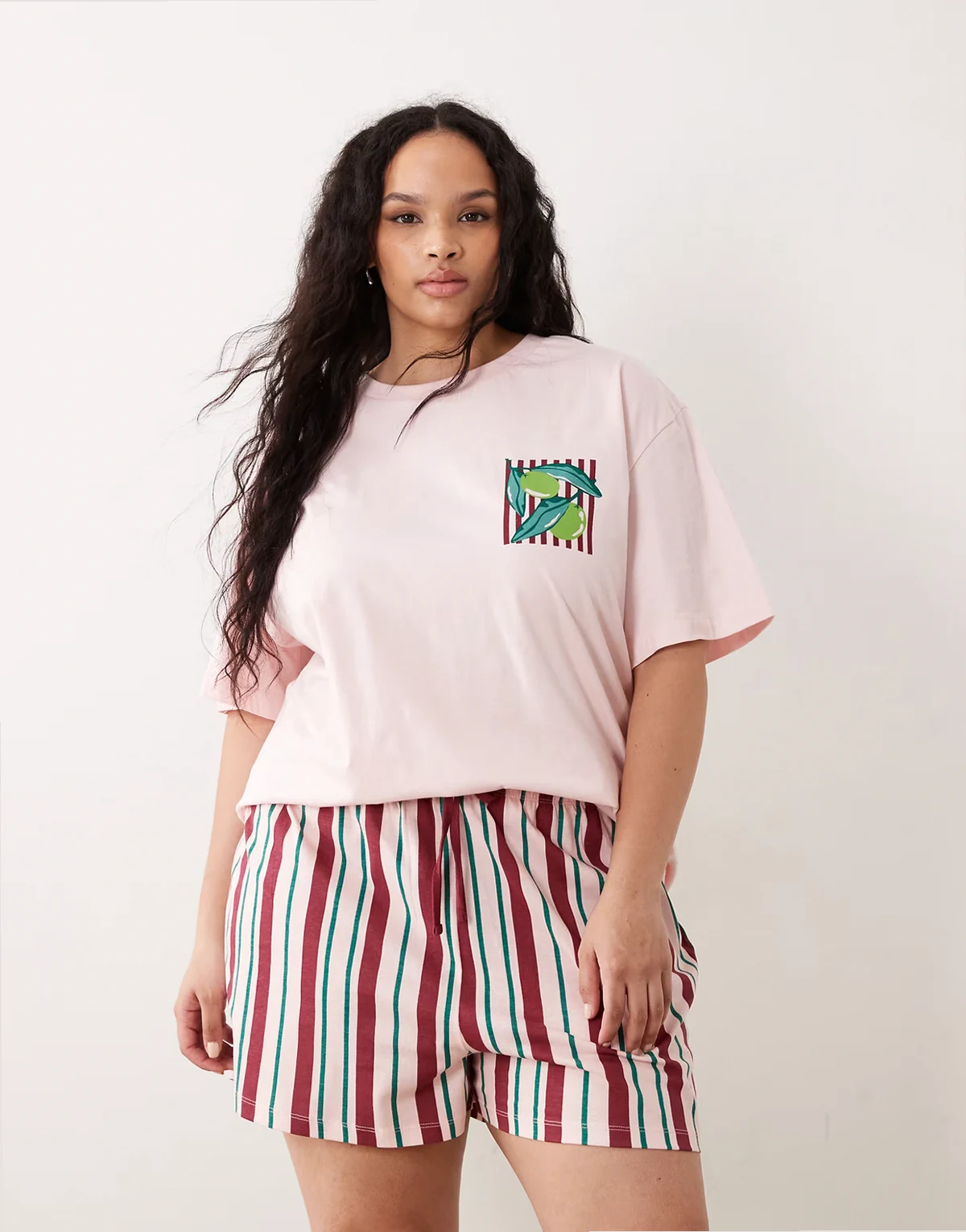 ASOS DESIGN Curve farmers market oversized tee and shorts pajama set in pink