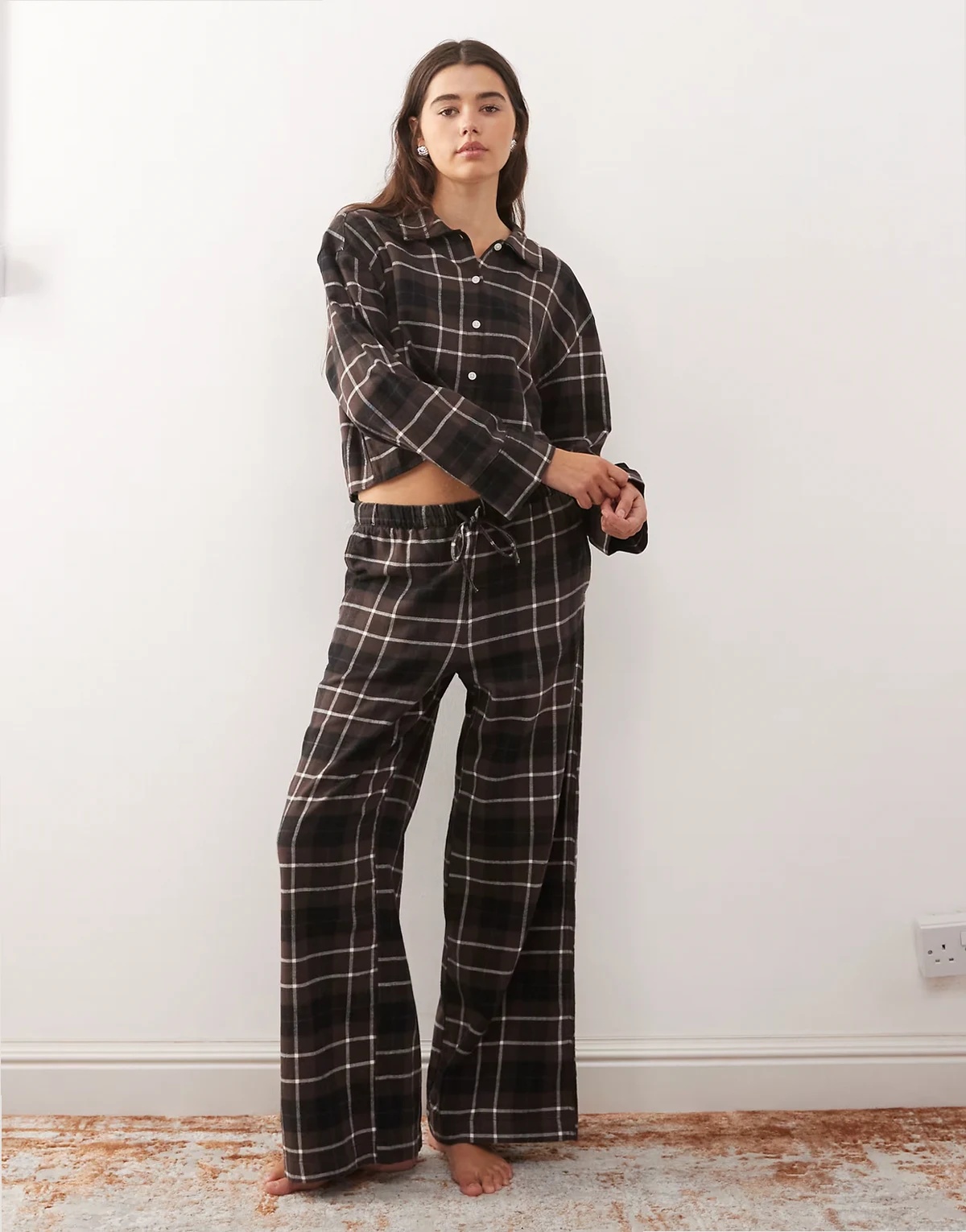 flannel pajamas mix and match in brown check