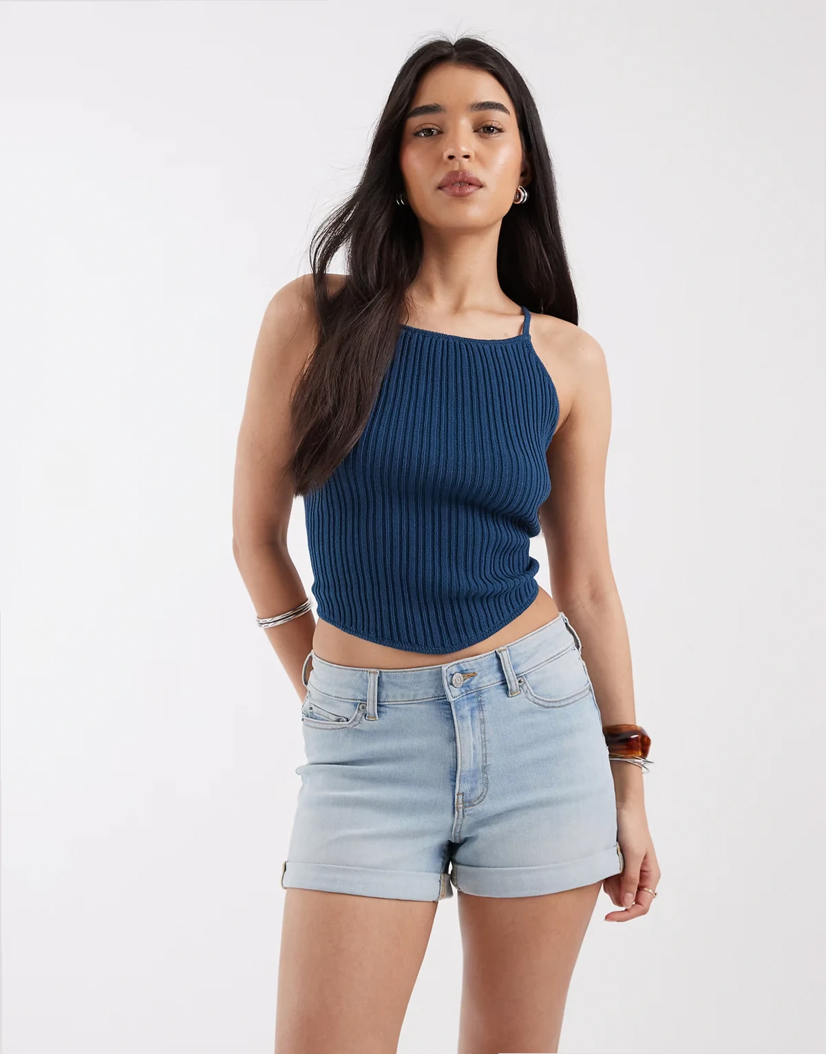 Nice cuffed denim shorts in light blue