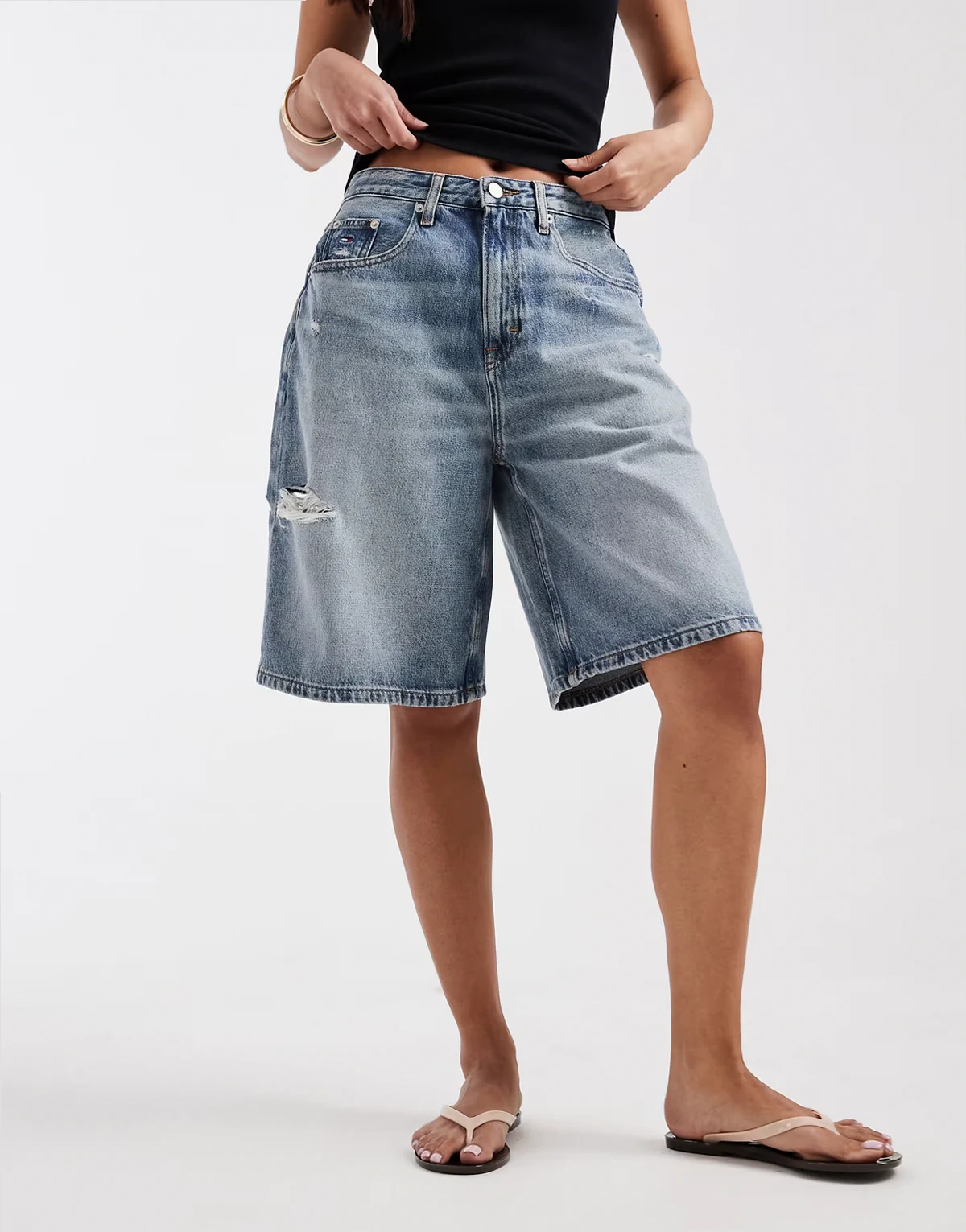 Charlie denim shorts in mid wash blue