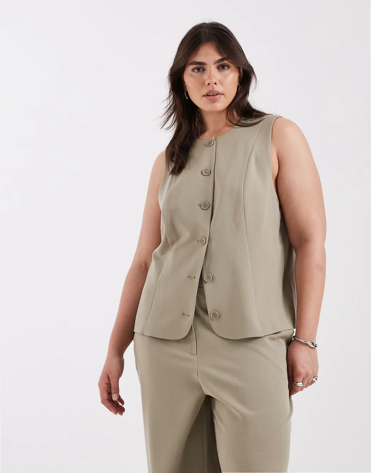 PIECES Curve tailored vest in pale khaki green - part of a set